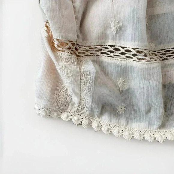 Hinge Long Sleeve Lace Open Shoulder Poplin Blouse Size XS Cream - Picture 3 of 6